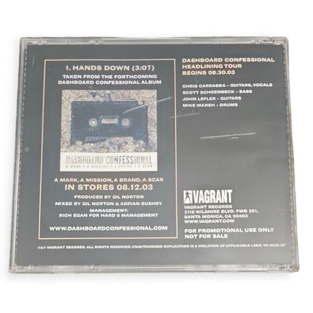 Dashboard Confessional – Hands‎ Down [2003 Promotional CD Single] - Picture 2 of 3